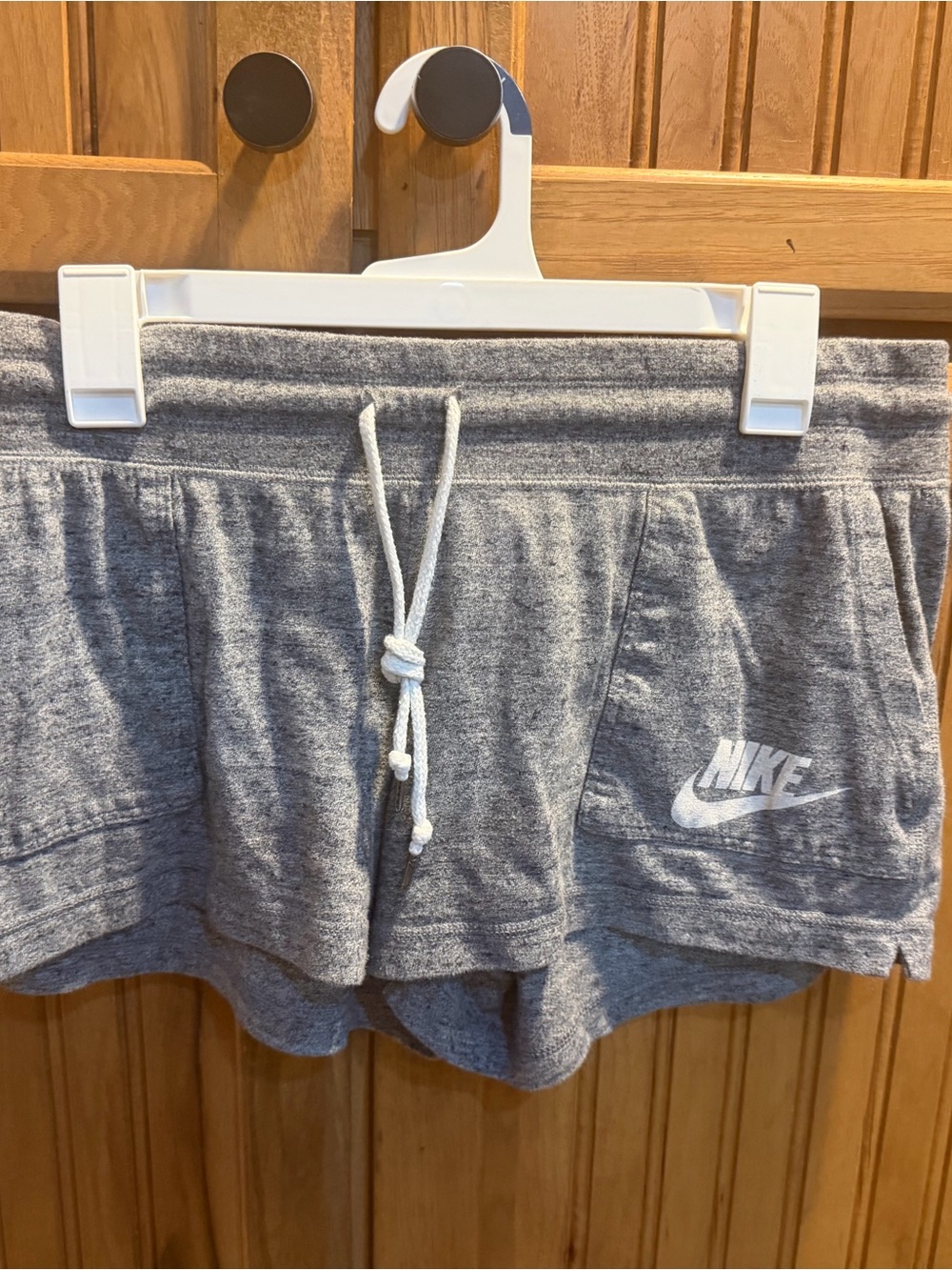 Nike Gray Shorts with Red Logo Tag